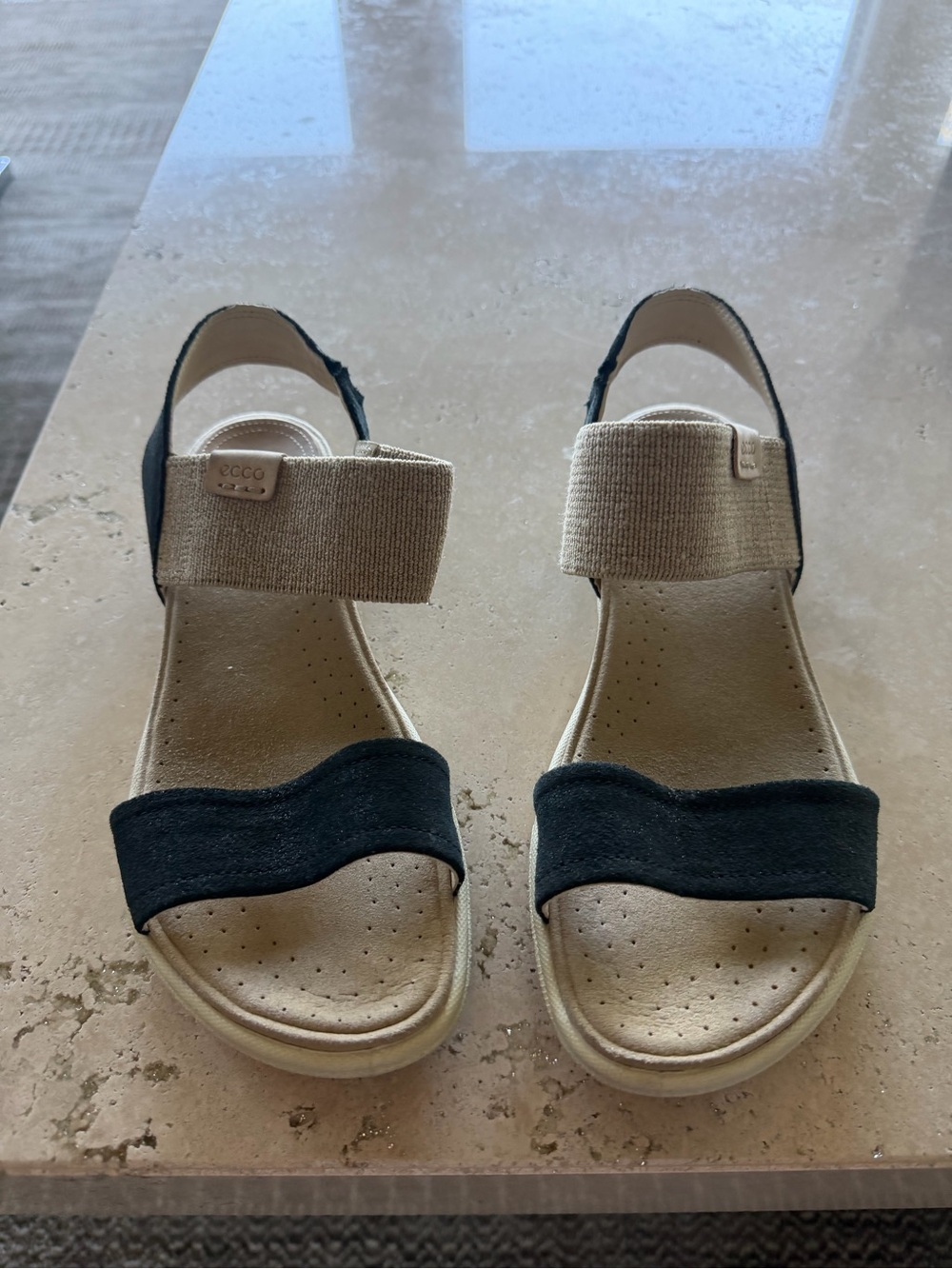 Ecco Women's Beige and Black Slingback Sandals